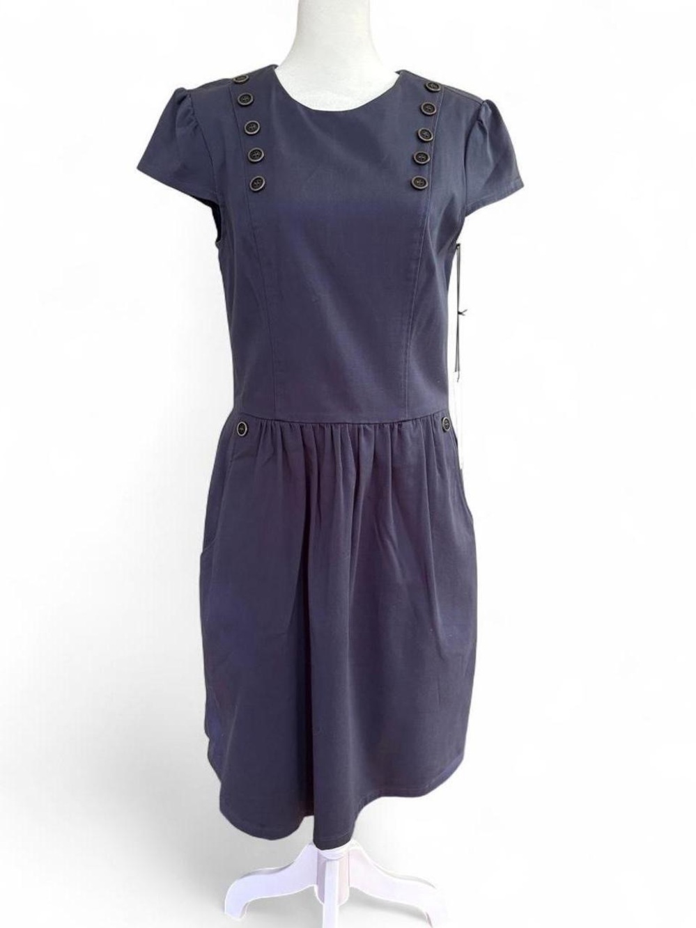 Navy Work Dress with Button Detailing
